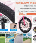 Close-up of Folding Cruiser Trike's spoke pneumatic wheel and dual brakes, highlighting large grain textured tire for kids aged 2 to 10.
