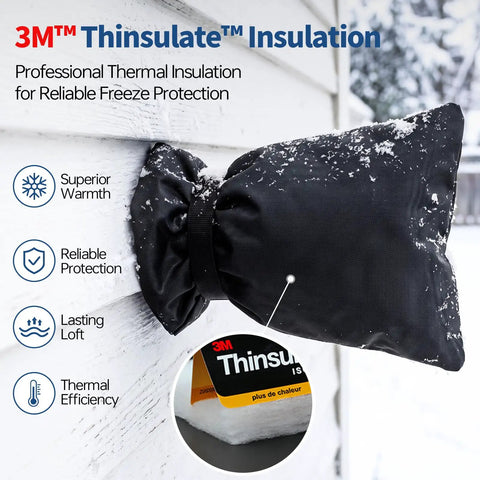 Heavy Duty Outdoor Faucet Cover With Winter Freeze Protection Waterproof Insulated Hose Bib Socks features 3M Thinsulate insulation.