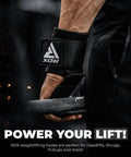 Weight Lifting Hooks For Deadlifts And Pull Ups, 600 Lb Capacity, 8mm Neoprene Wrist Wraps shown on wrist holding a barbell