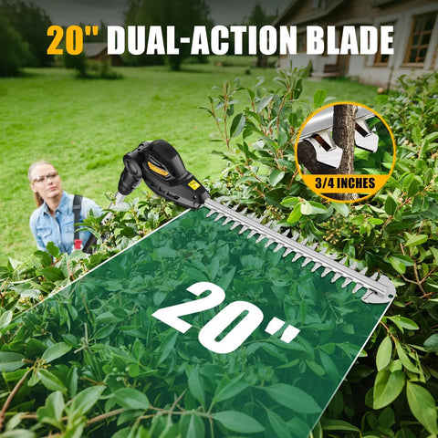 20 Inch Cordless Pole Hedge Trimmer Tool Only Battery Not Included Lightweight Telescoping Pole With 14.5 Ft Reach Dual Action Blade cutting hedge
