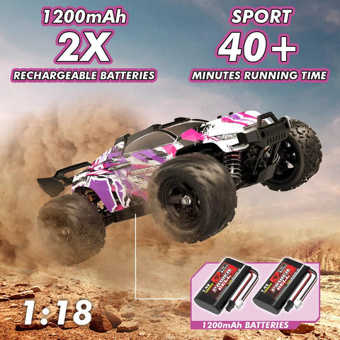 Pink Remote Control Car For Girls 1 To 18 Scale Super Fast 4WD Off Road RC Truck Reaches Forty Kilometers Per Hour With LED Lights
