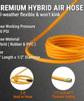 Heavy Duty Retractable Air Hose Reel With A Tough As Nails 50 Ft Epdm Rubber Hose No Sweat Auto Rewind hose shown coiled with brass fittings.
