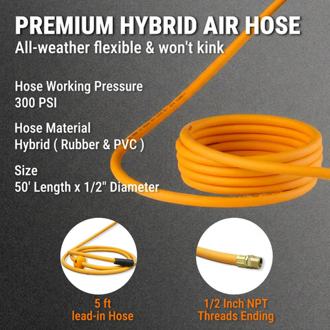 Heavy Duty Retractable Air Hose Reel With A Tough As Nails 50 Ft Epdm Rubber Hose No Sweat Auto Rewind hose shown coiled with brass fittings.