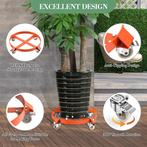 55 Gallon Drum Dolly Non Tipping Heavy Duty Move With Powder Coated Steel Frame, Rust Resistant Build, 0.13 Inch Cross Braces For Stability, Supports Up To 1,000 Lbs And Smooth Rolling Mobility. 55-gallon drum dolly with 360° casters and anti-tipping design
