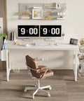 White Computer Desk With Built In Power Outlet And USB Charging Station 55 Inch Teen Study Table in modern home office setup