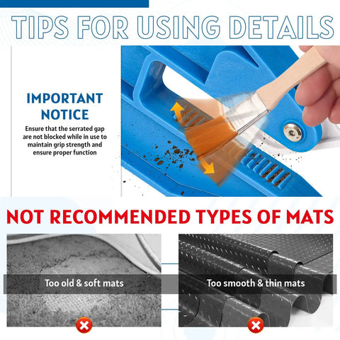 Heavy Duty Horse Stall Mat Grippers Set Of 2, serrated blue plastic tool cleaning mat grip slots