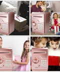 Cool Mini ATM Piggy Bank For Kids With Electronic Code Lock And Money Counter, Safe Coin Bank In Rose Gold, Children Using