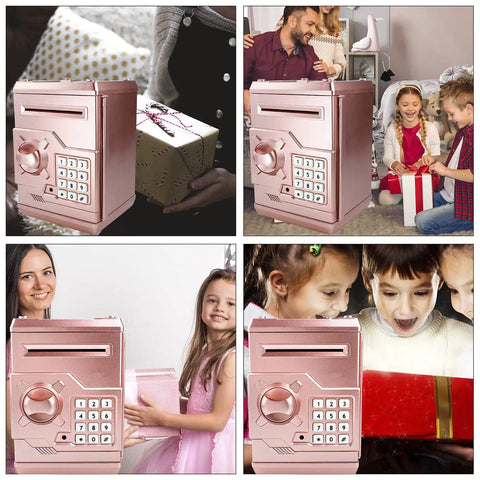 Cool Mini ATM Piggy Bank For Kids With Electronic Code Lock And Money Counter, Safe Coin Bank In Rose Gold, Children Using