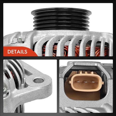 Close-up details of Alternator For Mazda RX-8 2009 2010 2011 R2 1.3L 12V 110A Direct Fit With Five Groove Pulley Replacement