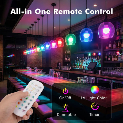 Rechargeable E26 Magnetic Detachable Light Bulb With Remote, Dimmable And Timer, colorful lights on bar pendants
