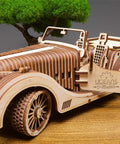Roadster 3D Wooden Car Kit For Adults, DIY Mechanical Model With Transmission, Plywood Build, Real Working Gear System, Hands-On STEM Toy, Perfect Gift For Car Enthusiasts And Builders, Vintage Style Craft Project, side view