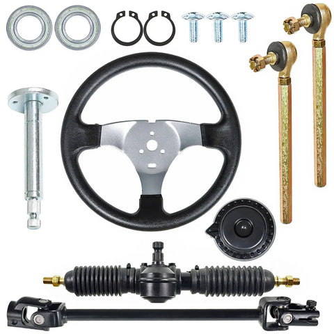 Steering Wheel and Rack Pinion Kit for 110cc Go Karts ATVs Buggy Quads, 300mm Wheel With 320mm Shaft, Replacement Gear Rack