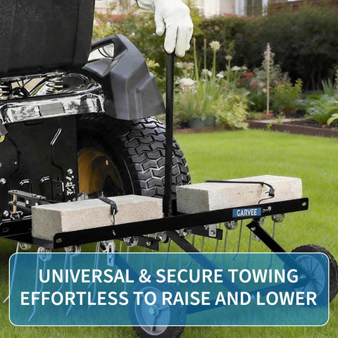 Heavy Duty 48 Inch Tow Behind Dethatcher With 24 Spring Steel Tines And Lift Handle For ATV Or Mower Lawn Rake With blocks