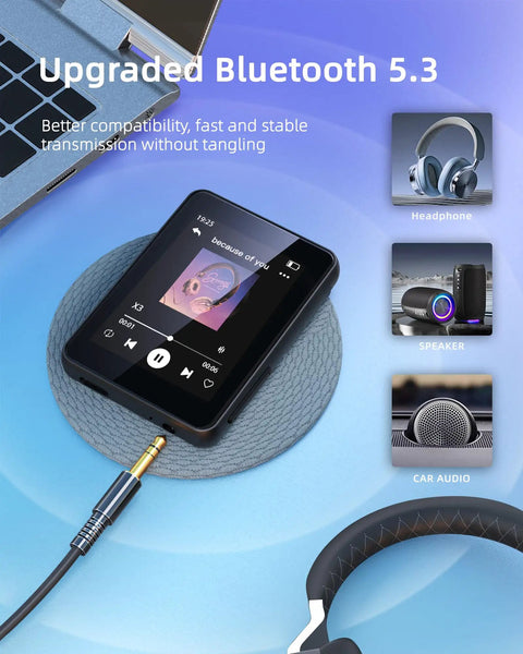 64GB Kid Friendly MP3 Player No WiFi, 2.4 Inch Portable Music Player with upgraded Bluetooth 5.3, safe parental controls