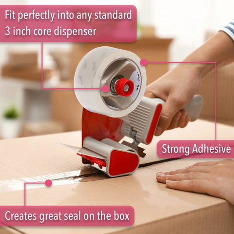 Clear Packing Tape For Shipping, Packing, Moving And Storage, 2 Inch Wide, 60 Yards, 1.9 Mil Thick, being applied to a box