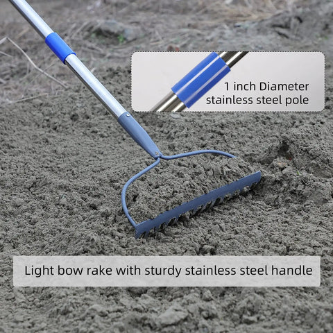 Heavy Duty Garden Rake With Long 182 Cm Handle 14 Tines Steel Yard Tool for loosening soil on dirt surface