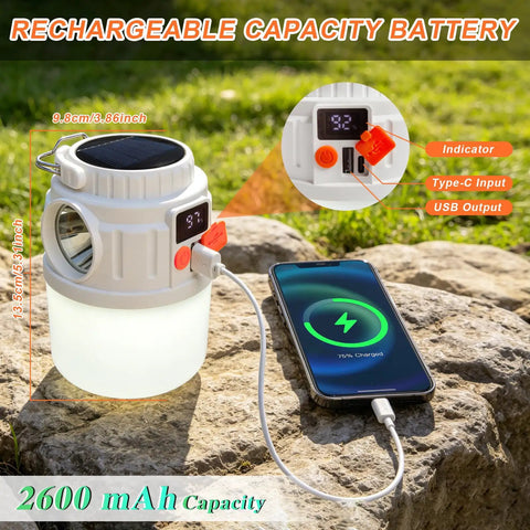 Rechargeable Solar Camping Lantern With 7 Modes And USB Charging Waterproof Emergency Light charging phone outdoors