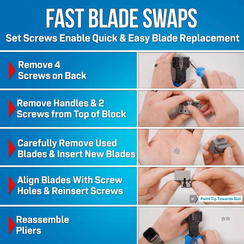 Steps for changing blades on CSP F5 Cable Slitting Pliers For Thin Walled Jacketed Fiber Optic Cables 5mm Precision Cable Cutter