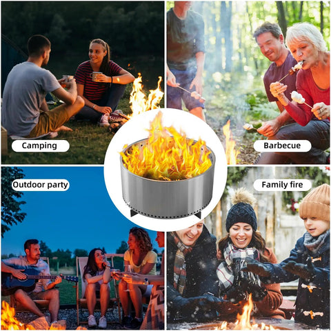 Smokeless Fire Pit For Outdoors, Portable Wood Burning Camping Stove With Removable Stand And Ash Pan in various settings