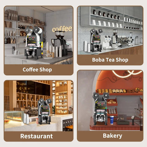 Automatic Cup Sealing Machine For 90 To 95 Mm Cups With Digital Panel in coffee, boba tea shops, restaurant, bakery