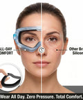 Killer Clarity Anti Fog Safety Goggles Over Glasses With Scratch Resistant Panoramic Shield and Spare Pairs Dual Foam Seal ANSI Z87.1 Certified for Hard Labor and Home Shop Builds worn for all-day comfort on a model's face.