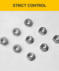 M10 Serrated Flange Hex Nuts, 50 Pack, 304 Stainless Steel, arranged on a white background illustrating bright finish