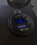 Close-up of built-in voltmeter and dual USB ports on Heavy Duty Bulletproof U1 Marine Battery Box For Trolling Motors And Lithium Batteries With Dual Usb Charging Ports Built In Voltmeter Tough As Nails Storage Rack.