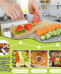 FANTEXY stainless steel crinkle cutter with wave blade slicing watermelon on a cutting board; vegetable and fruit prep