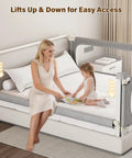 Mother and child with Queen Size Toddler Bed Rails 3 Piece Set With Corner Cushions Heavy Duty U Shaped Base for safe sleep