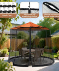 7.5 To 10 Ft Patio Mosquito Netting For Outdoor Umbrellas And Garden Spaces, around orange umbrella in a backyard, showing zip closure and adjustable cord.
