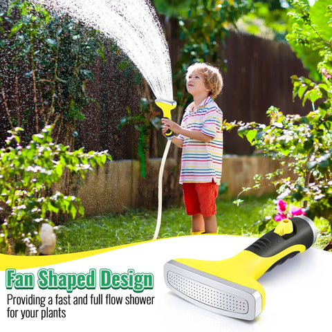 Child using Fan Spray Nozzle For Garden Hose With Flow Control And Ergonomic Insulated Grip Built Tough Heavy Duty Hose Head Sprayer