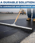 36 Inch Neoprene Blade Garage Floor Squeegee With Tapered Pole Connection For Tiles Concrete And Asphalt Heavy Duty Water Removal Tool Chemical Resistant Floor Squeegee For Wet Messes used on asphalt surface.