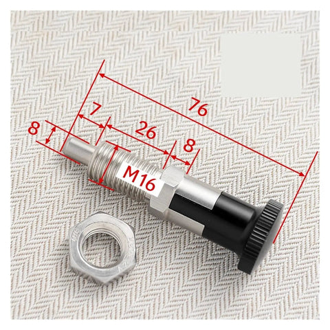 Shop Ready Stainless Steel Spring Plunger Indexing Pin With Knobs Self Locking Fine Thread Positioning Stop For Power Tools And Garage Builds Rock Solid Grip with M16 nut and measurements.