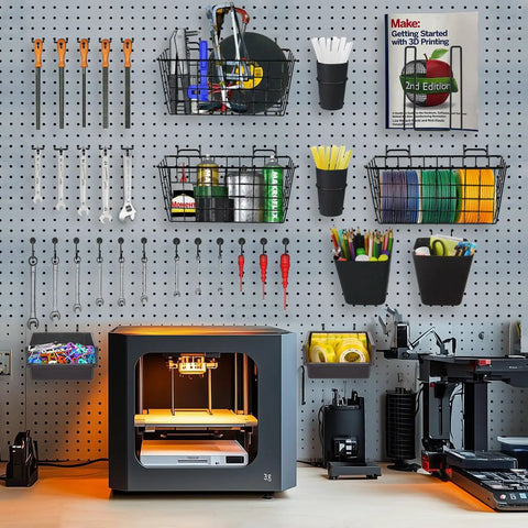 Pegboard Organizer Set 42 Piece Kit With Large Baskets Bins Cups Hooks And Book Holder For Wall Storage In Garage Shed