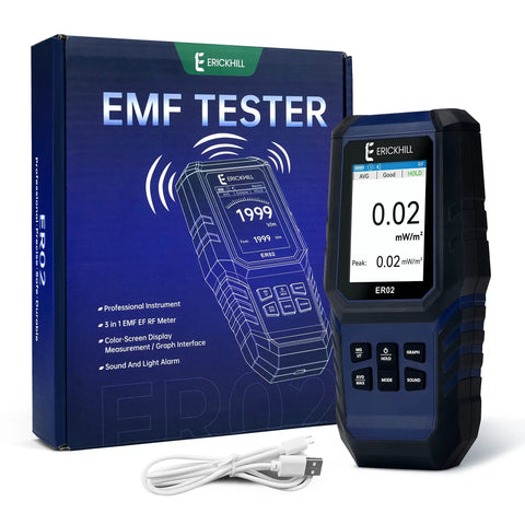3 In 1 EMF Meter Digital Electromagnetic Field Detector With Rechargeable Battery For EF MF RF Radiation, 5G Cell Tower And WiFi Signal Detection, Home And Office EMF Inspections And Ghost Hunting