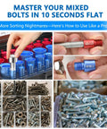 All In One 52 Piece Thread Checker Kit For Nuts And Bolts With 28 SAE And 24 Metric Gauges Quickly Identify Bolt Sizes And Threads Covers M2 To M20 And SAE Range For Fastener Fitting And Inspection displayed with bolts