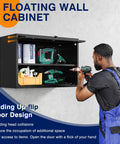 Heavy Duty Steel Garage Wall Cabinet With Doors And Shelves, Wall Mounted Tool Storage Cabinet For Garage, Basement, Kitchen And Warehouse, Black Powder Coat Finish, 21.6 Inch High, Scratch And Rust Resistant, 120Lb Load Capacity on wall