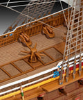 Detailed deck view of Vasa 1628 Ship Model Kit 05414, 330 Piece Historical Wooden Craft Set For Builders with cannons and rigging.