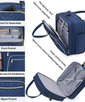 Underseat 16-Inch Carry-On Luggage With Wheels, Softside Rolling Travel Bag with compartments and pockets open showcasing storage