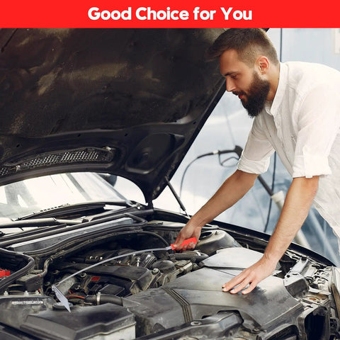 Man using Two Pack Pro Grade Flexible Inspection Mirror Set With 360 Degree Rotation Bendable Square And Circular Mirrors for auto repairs