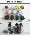Three Tier Stackable Water Bottle Organizer With Large Compartments, Clear PET Bottle Holder in cabinet storing various bottles