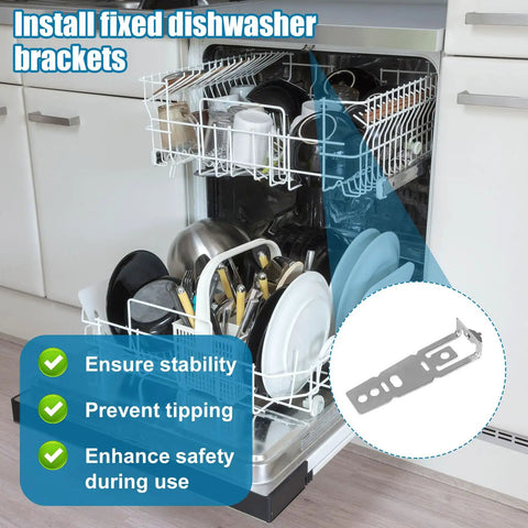 Solid Rock Dishwasher Mounting Brackets 2 Piece No Sweat Heavy Duty Retainer Clips For Quartz Countertops And Under Cabinet Walls Simple Setup Lockdown Kit Compatible With Standard Appliance Sizes installed in a dishwasher.
