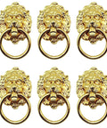 6 Pack Lion Head Dresser Pull Knobs With Rings Gold Finish Antique Style Cabinet Hardware For Drawers Cabinets Wardrobes Bookcases Dressers Easy Install Sturdy Drawer Pulls For Home Kitchen Office