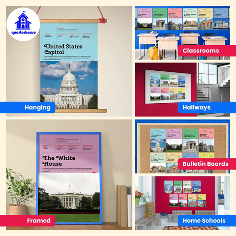 Eight Poster US Government Buildings Set For Classrooms 12 By 18 Inch Wall Posters Social Studies display in various settings