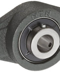 UCFL Series Lite Duty Flange Ball Bearing Unit with 2 bolt holes, setscrew lock, pressed steel cover, and cast iron housing.