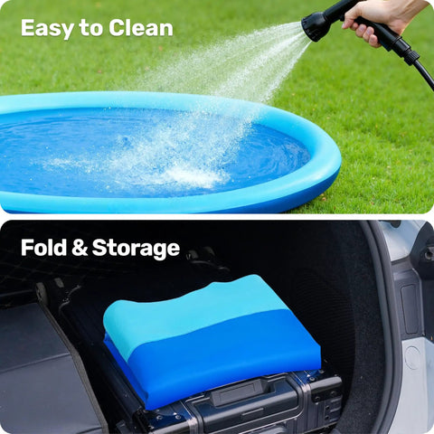 Non Slip 72 Inch Splash Pad Sprinkler for Outdoor Water Play thickened durable toy mat, shown cleaned and folded for storage.