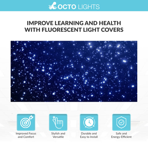 Fluorescent Light Cover For 2x4 Ceiling Fixtures With Premium Backlit Film 22.38 X 46.5 Inches Pack Of 4 Starry night design