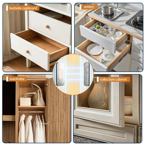 Four Pack Magnetic Door Catches No Drill Heavy Duty Hidden Locks secure bedside cupboard, ambries, wardrobe, and collection cabinet.