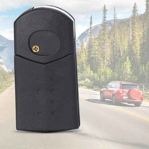 Flip Remote Key Fob Shell Replacement For Mazda 2 3 5 CX7 CX9 2006 2015 Car Key Case Cover in black material with a scenic background.