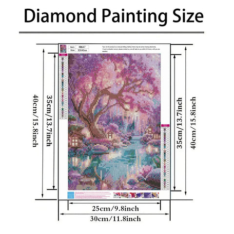 Dimensions of Beginner Friendly Diamond Painting Kit With Full Round Drills, Glowing Dream Forest 5D Diamond Art, 11.8 by 15.8 inches